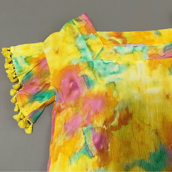 Fate Sun And Fun Watercolor vibrant yellow Top multicolored Short Sleeves size S - Picture 6 of 10